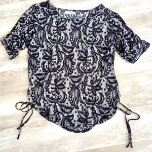 ACE Fashion Black Silver White Crew neck 3/4 Sleeve Shirt L.